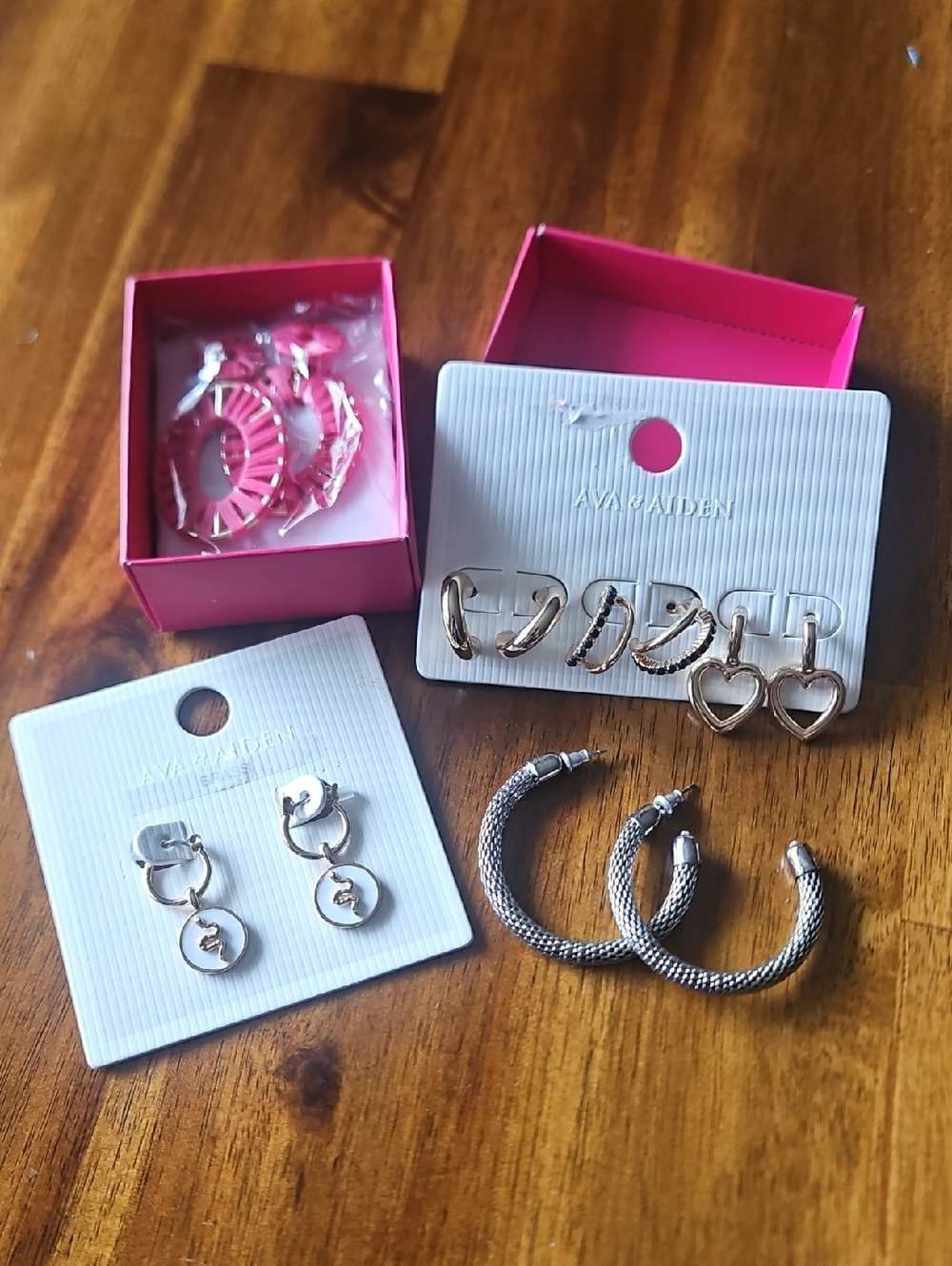 Earrings Bundle/Pink Hoop & Silver Hoops & Gold Metal Post Backs. Qty 6